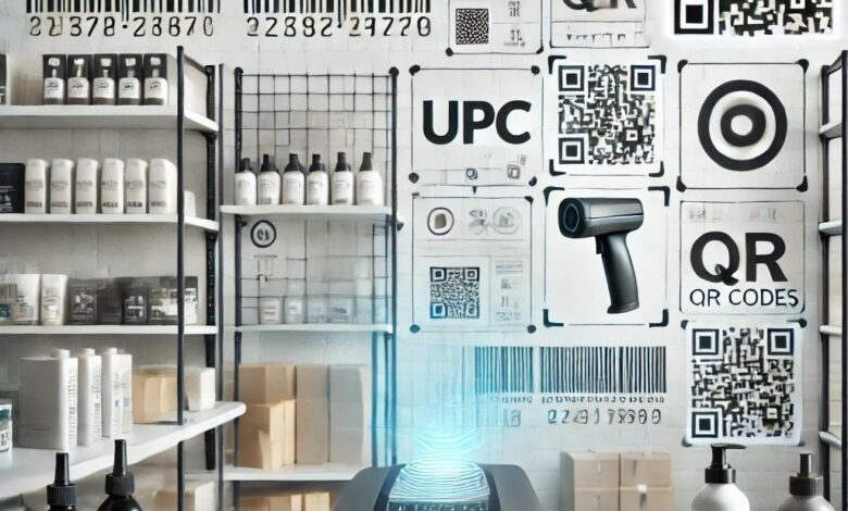 A modern business setting showcasing barcodes and QR codes used in retail and billing operations