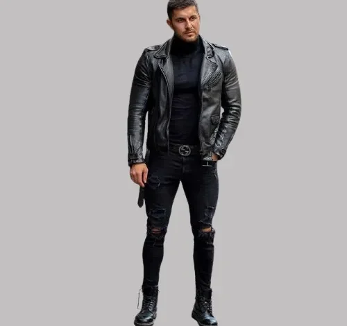 Black Leather Aviator Jacket For Men